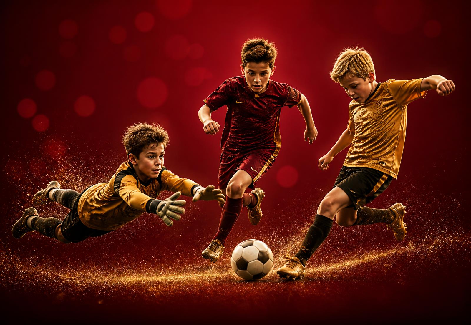 Bambini che giocano a calcio nel flyer del Christmas Camp M10